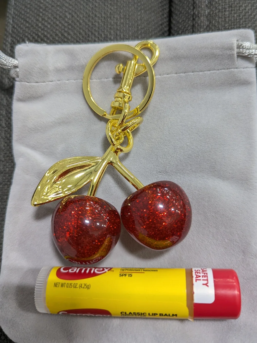 Red Glitter Cherry Charm Keychain NWOT (Small)